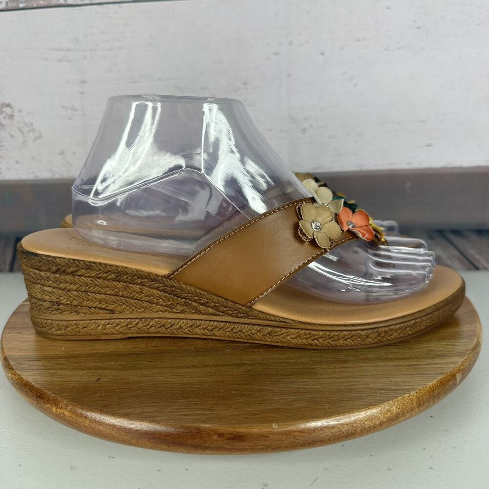 Fabio Maggenti Sandal‎ Womens 10 Tan Multicolor Floral Leather Rhinestone Italy
